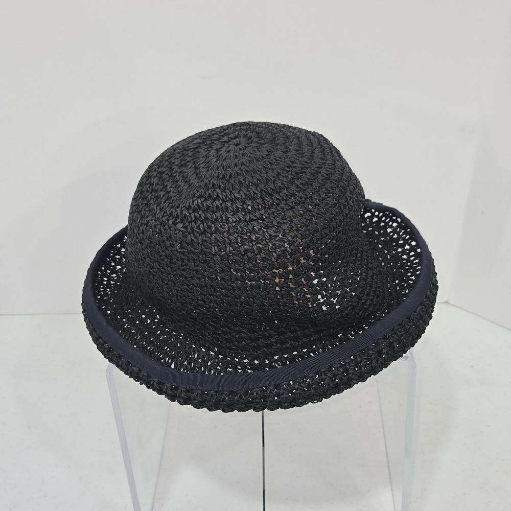 Talbots Black Straw Cloche Bucket Hat Woven Summer Sun Hat Made in USA